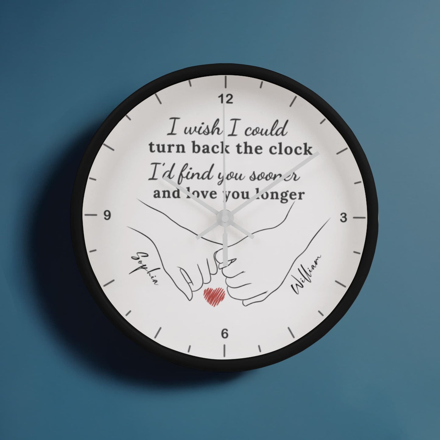 “Turn Back the Clock” Personalized Couple Wall Clock – Custom Names & Hand Illustration | Romantic Gift for Anniversary, Valentine’s Day, or Wedding