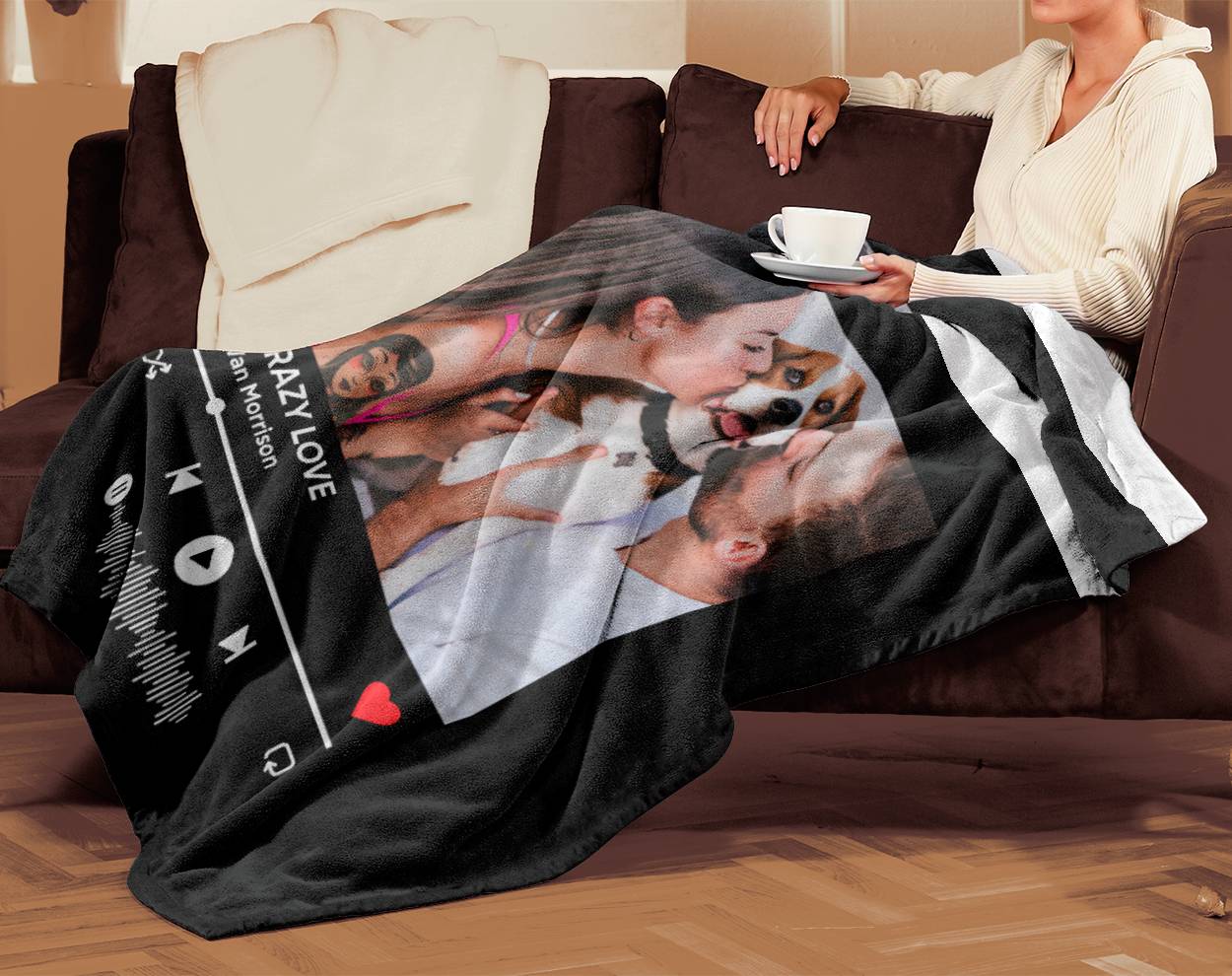 Personalized Music and Photo Fleece Blanket – 50×60  Custom Blanket with Photo for Couples Lover, Custom Blanket Using Photos of Family, Friends, Dog, Cat Or Pet, Christmas, Birthday Valentines Gifts