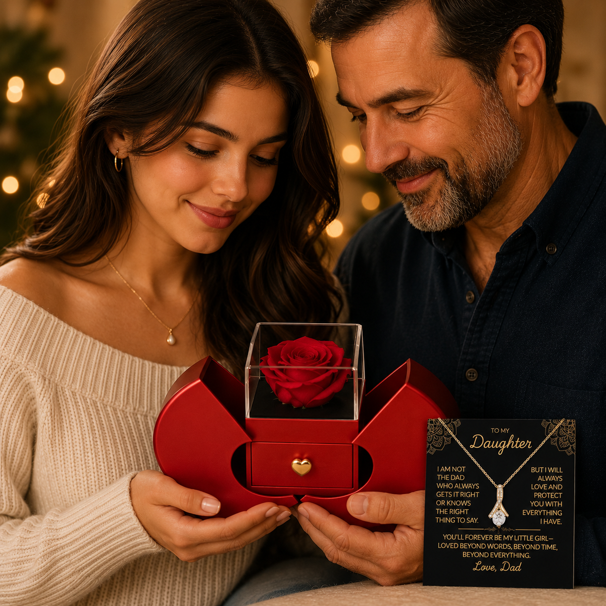 To My Daughter Necklace From Dad | Red Rose Gift Box