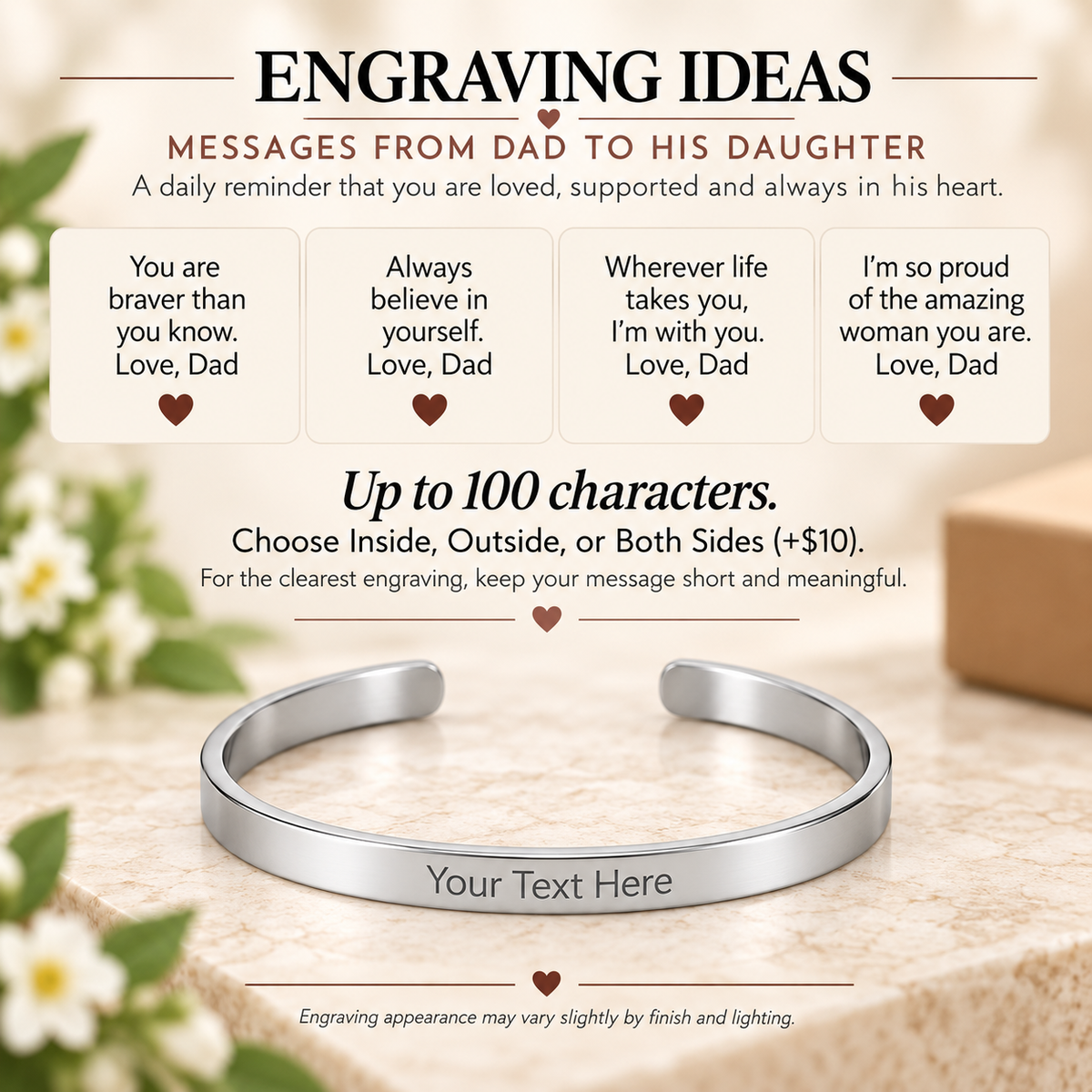 To My Daughter – Carry My Love With You Engraved Cuff Bracelet From Dad