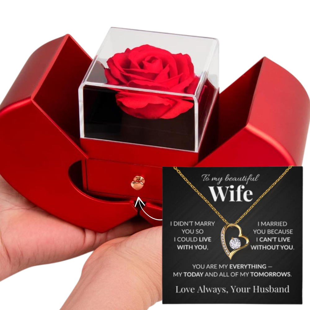 "To My Beautiful Wife" Necklace with Luxury Rose Box Gift – Romantic Anniversary, Birthday, or Christmas Present