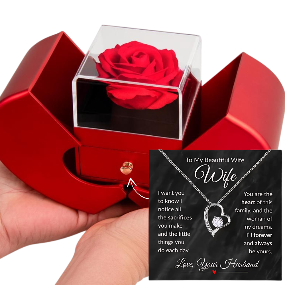 Romantic Heart Necklace for Wife – Anniversary, Birthday, or Christmas Gift with Rose Box