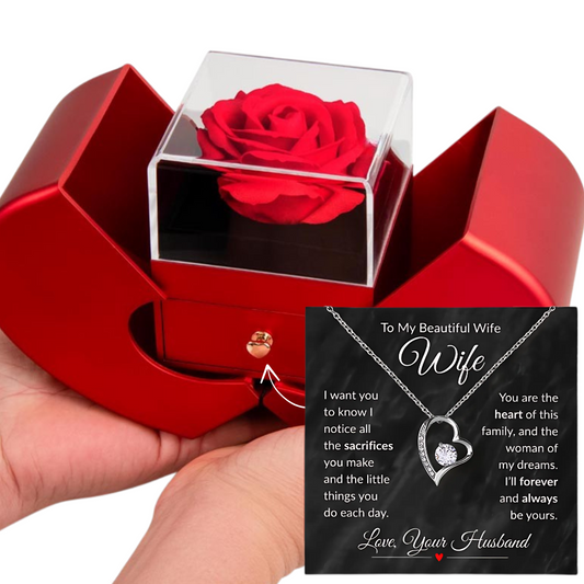 Romantic Heart Necklace for Wife – Anniversary, Birthday, or Christmas Gift with Rose Box