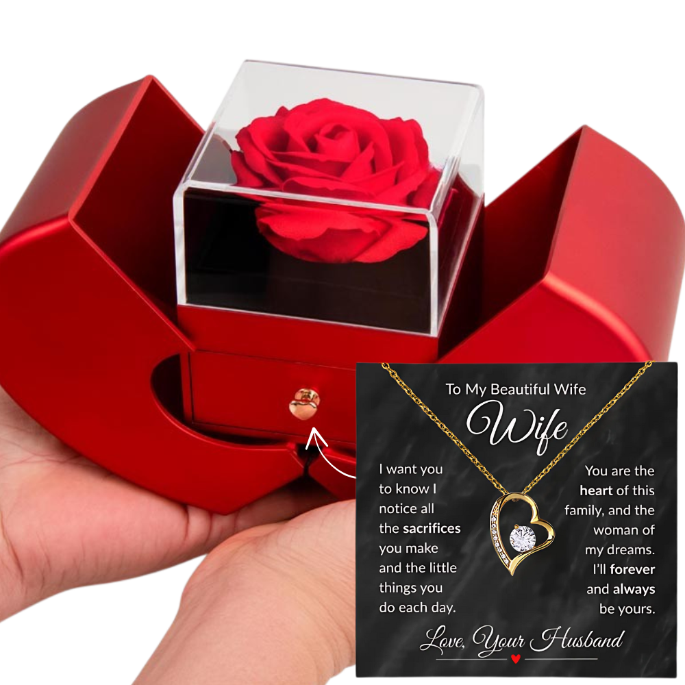 Romantic Heart Necklace for Wife – Anniversary, Birthday, or Christmas Gift with Rose Box