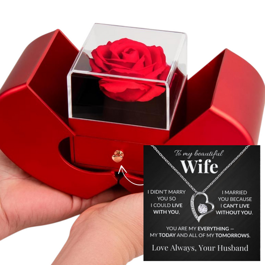 "To My Beautiful Wife" Necklace with Luxury Rose Box Gift – Romantic Anniversary, Birthday, or Christmas Present