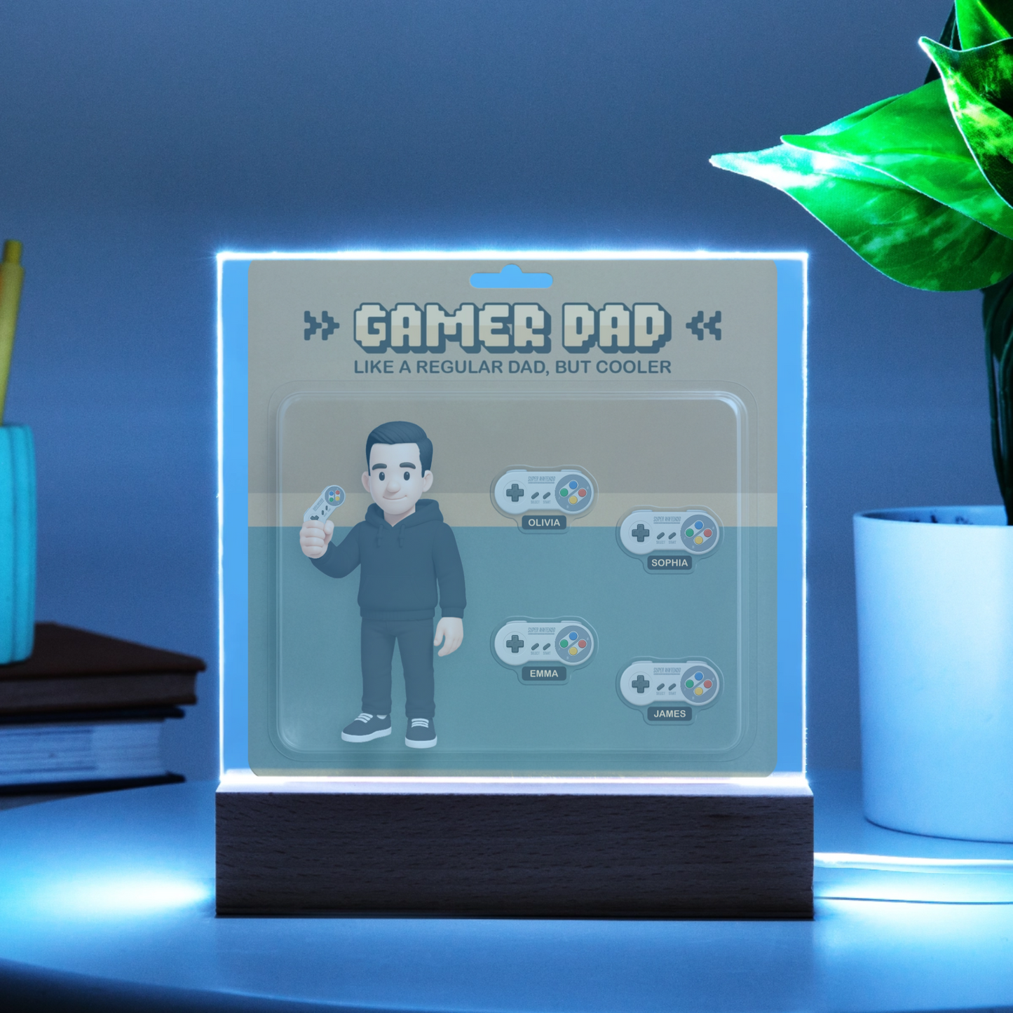 Custom Gamer Dad Acrylic Plaque – “Like a Regular Dad, But Cooler” – Personalized Gift from Kids, Father’s Day Gamer Gift