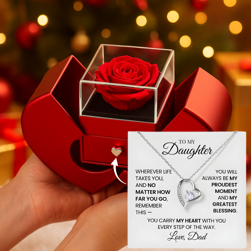 To My Daughter from Dad – My Proudest Moment & Greatest Blessing Rose Box Necklace