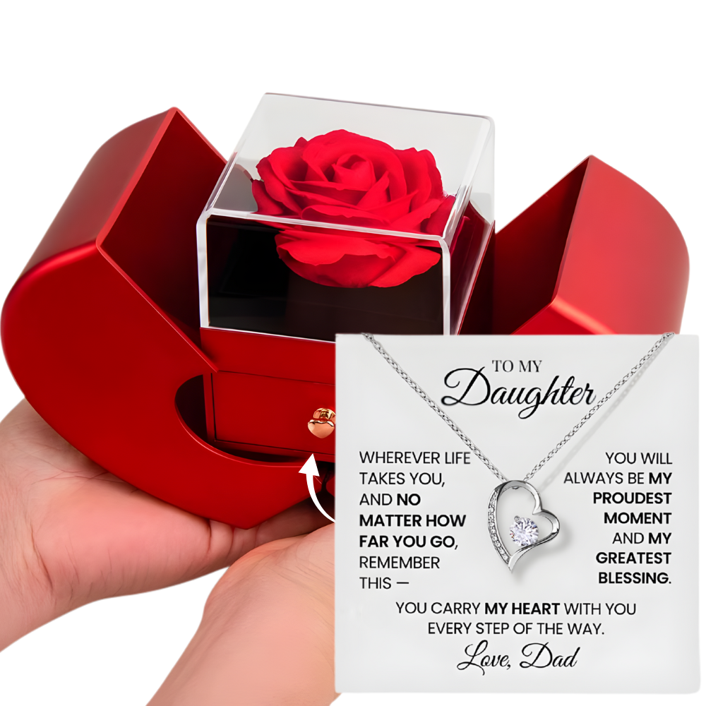 To My Daughter from Dad – My Proudest Moment & Greatest Blessing Rose Box Necklace