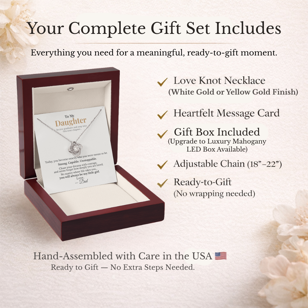 To My Daughter Graduation Gift from Dad – Strong. Capable. Unstoppable. – Love Knot Necklace