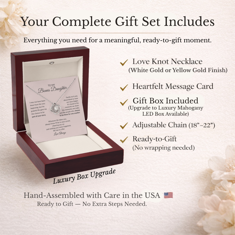To My Bonus Daughter – Love Knot Necklace Gift From the Heart