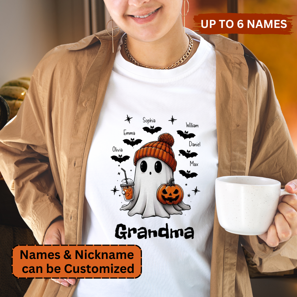 Custom Halloween Ghost T-shirt, Personalized with names, Cute Halloween shirt, Halloween Gift, Mom, Nana, Grandma, Aunt shirt