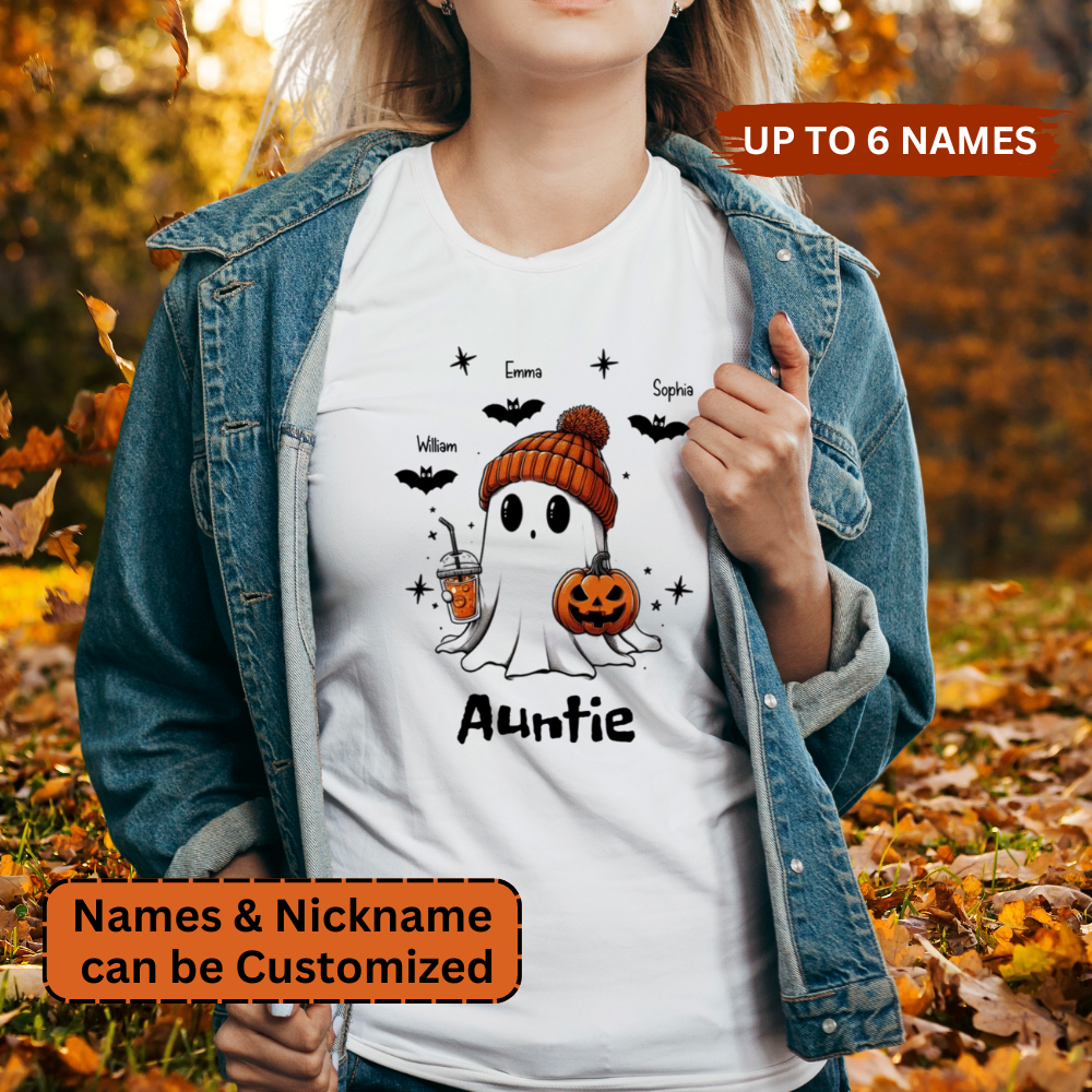 Custom Halloween Ghost T-shirt, Personalized with names, Cute Halloween shirt, Halloween Gift, Mom, Nana, Grandma, Aunt shirt