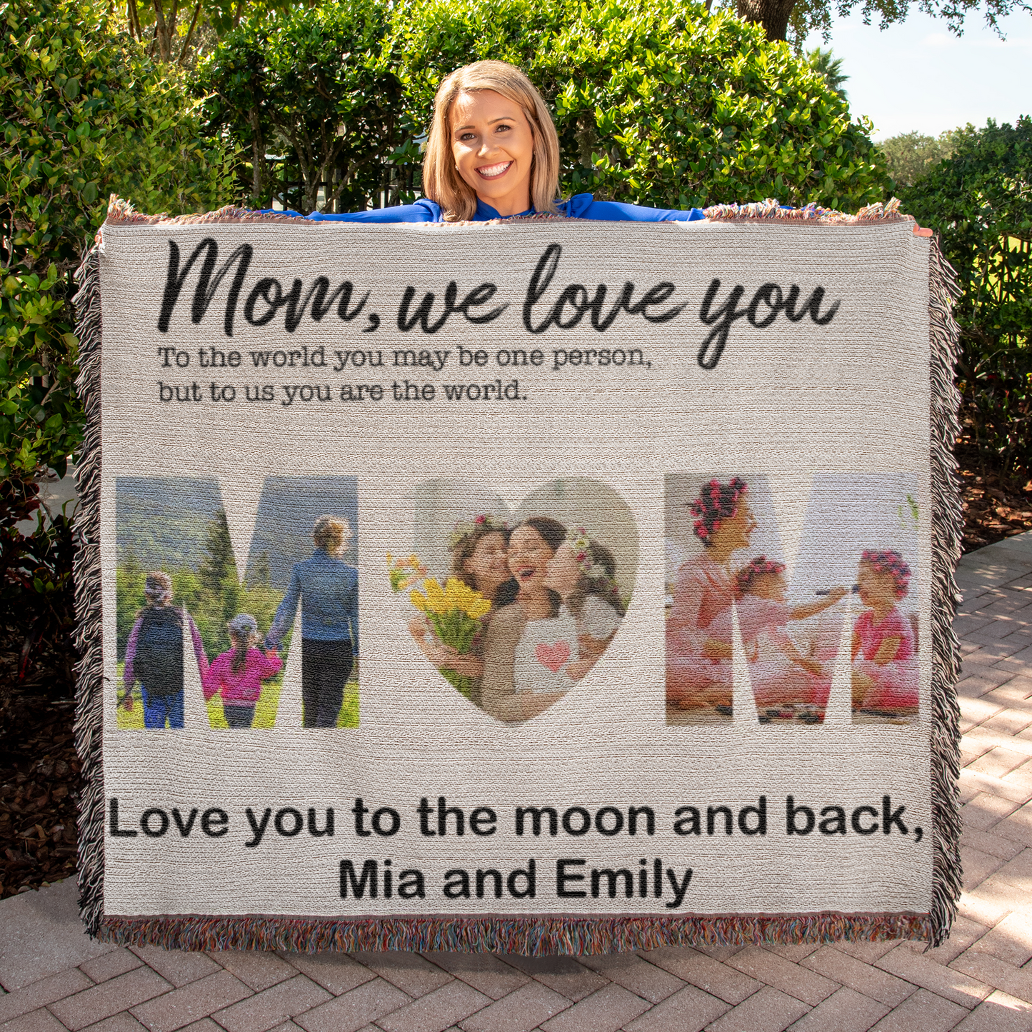 Picture Perfect Gift For Mom- Personalized Heirloom Woven Blanket Keepsake 60" x 50"