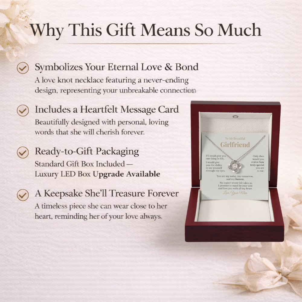 To My Beautiful Girlfriend – Love Knot Necklace Gift from Boyfriend
