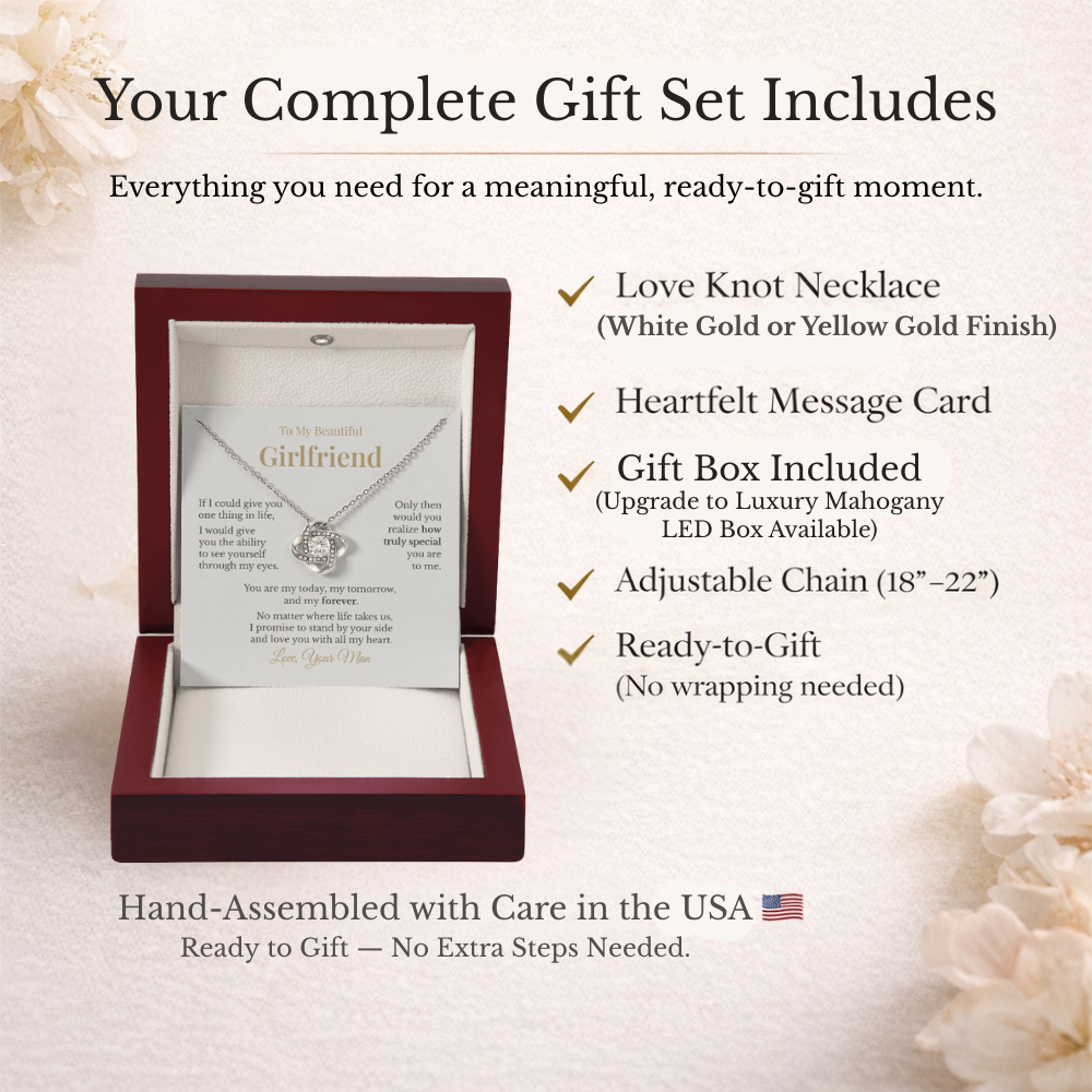 To My Beautiful Girlfriend – Love Knot Necklace Gift from Boyfriend