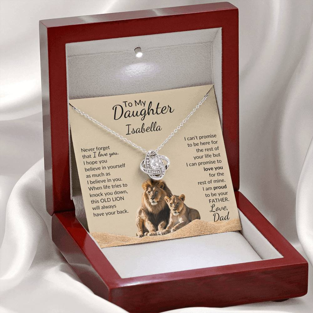 Personalized Daughter - Proud Old Lion - Love Knot Necklace