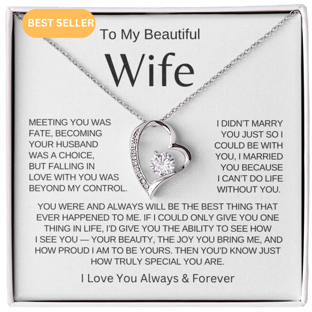 BEAUTIFUL WIFE - To My Wife | Heart Necklace |- MELT HER HEART. VALENTINES DAY,  BIRTHDAYS, ANNIVERSARY ETC.