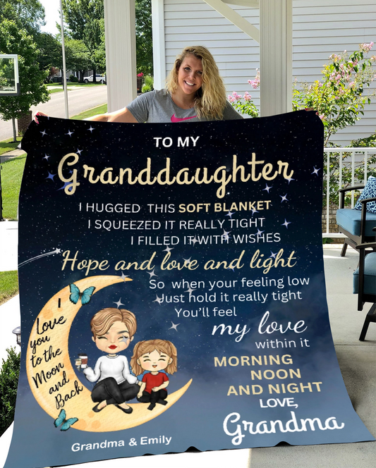 Grandma Hugged This Soft Blanket - Gift For Granddaughter - Personalized Fleece Blanket– 50×60- Birthday, Christmas