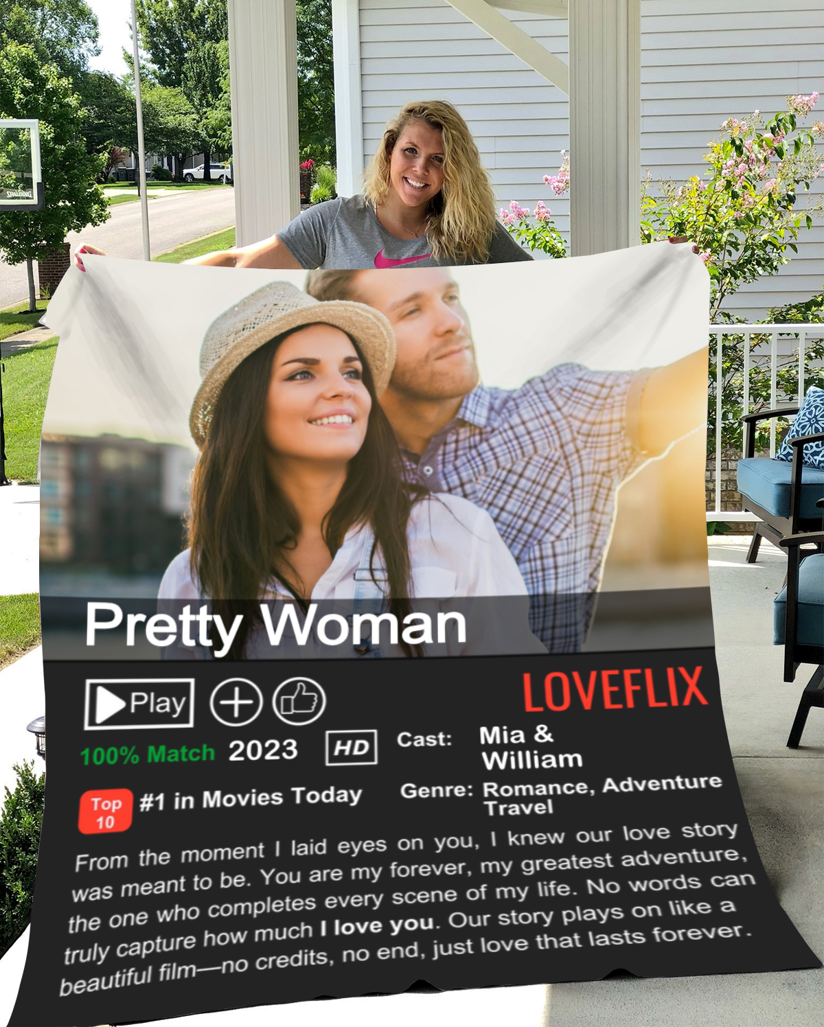 Couple's Custom "Loveflix" Photo Movie Poster Fleece Blanket – 50×60
