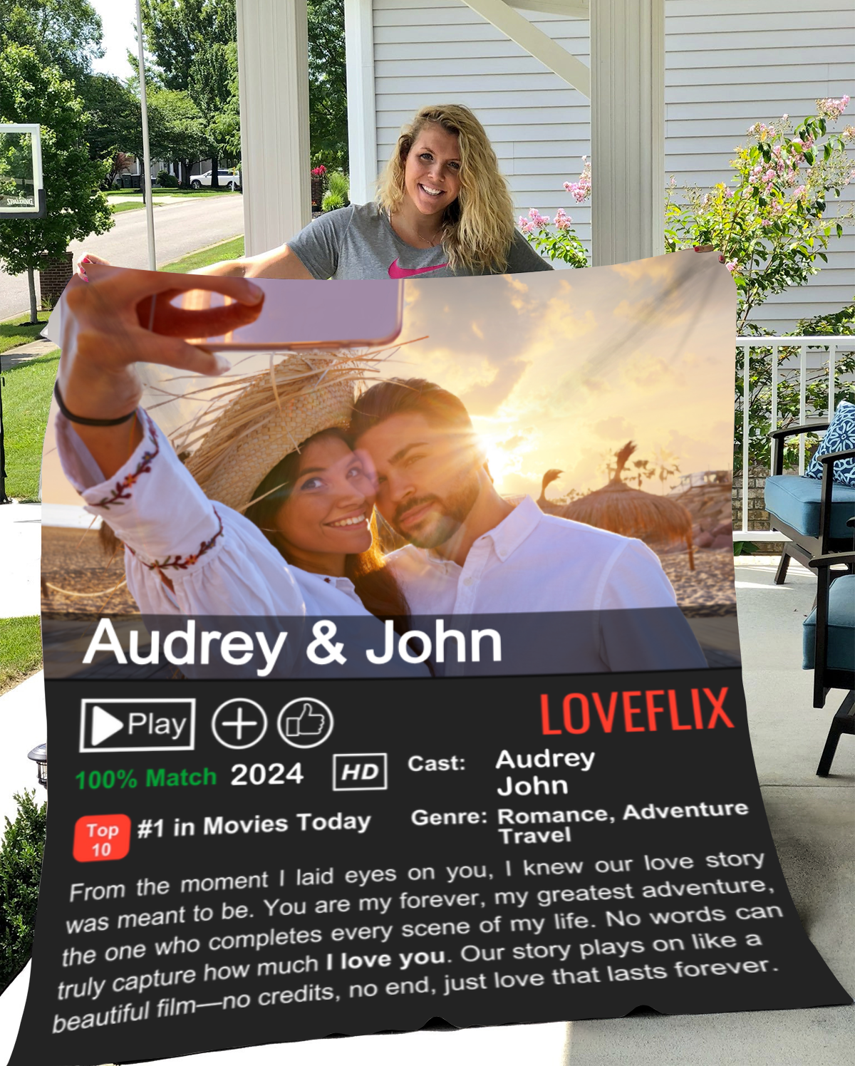 Couple's Custom "Loveflix" Photo Movie Poster Fleece Blanket – 50×60