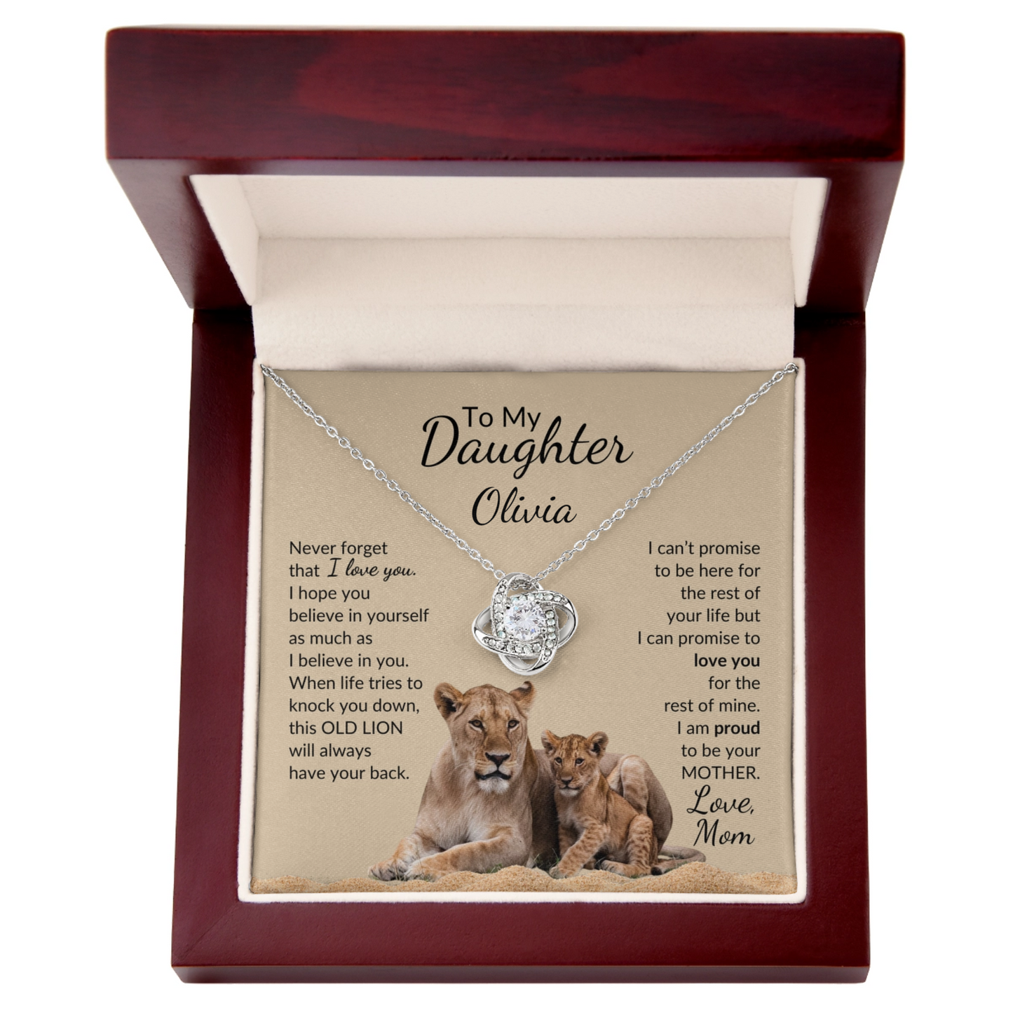 Personalized Daughter - Proud Old Lion - Love Knot Necklace
