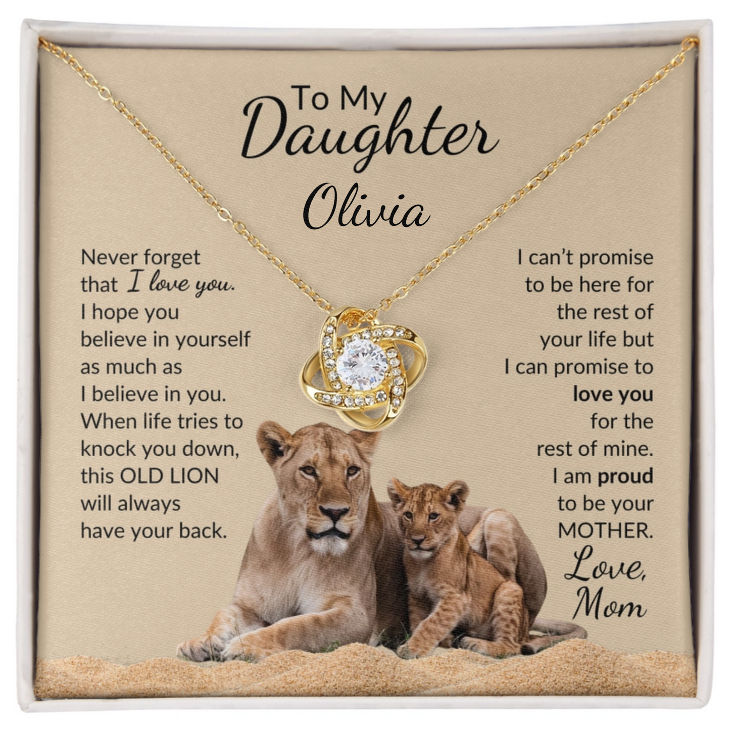 Personalized Daughter - Proud Old Lion - Love Knot Necklace