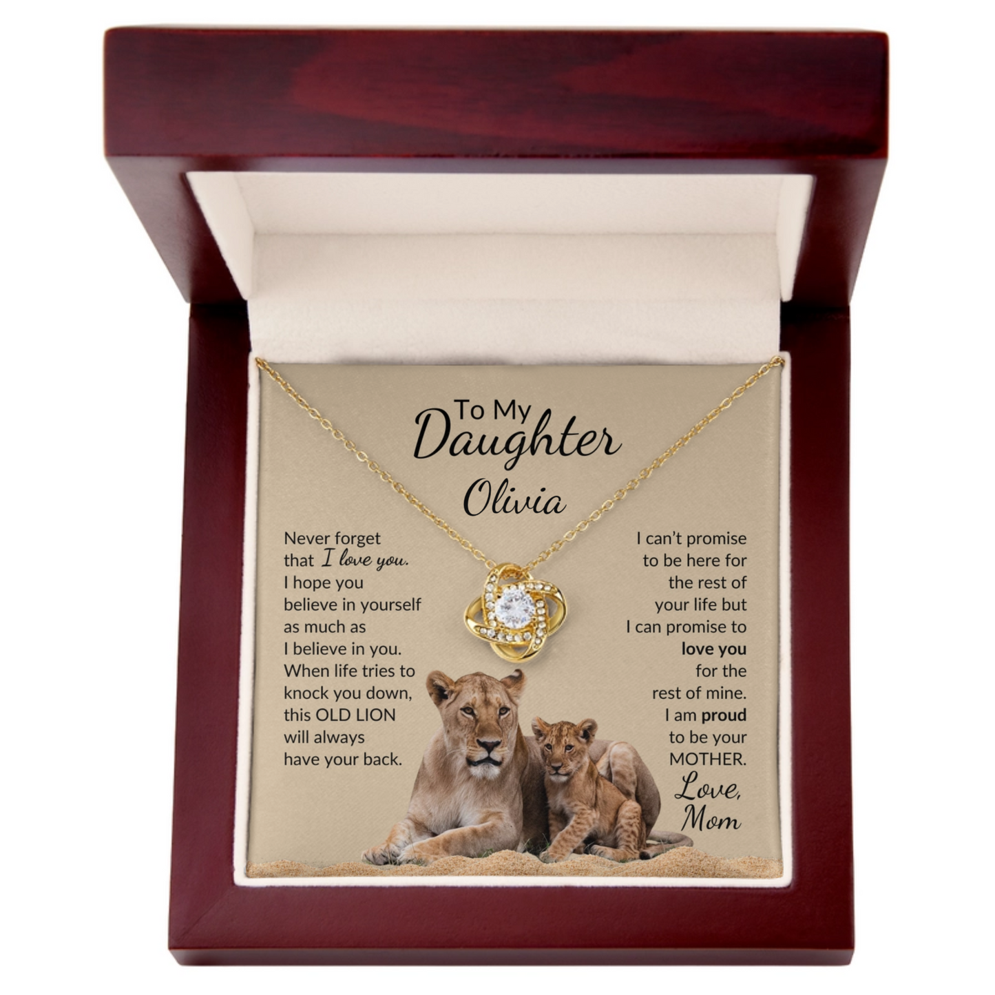 Personalized Daughter - Proud Old Lion - Love Knot Necklace