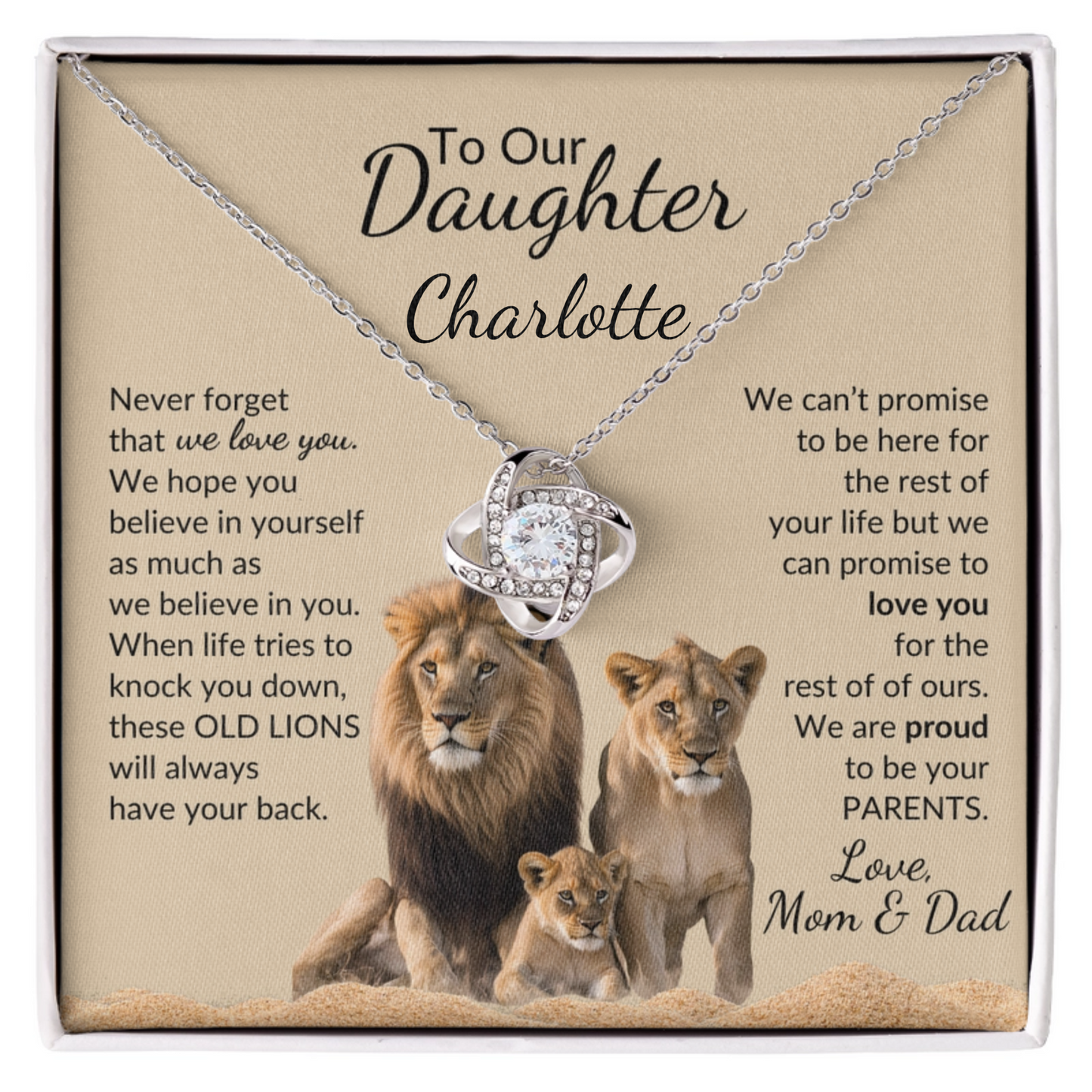 Personalized Daughter - Proud Old Lion - Love Knot Necklace