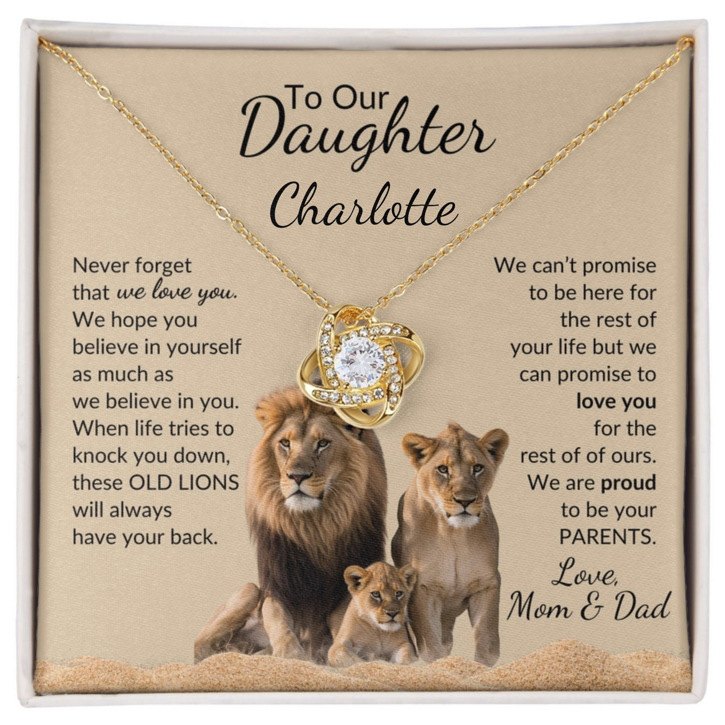 Personalized Daughter - Proud Old Lion - Love Knot Necklace
