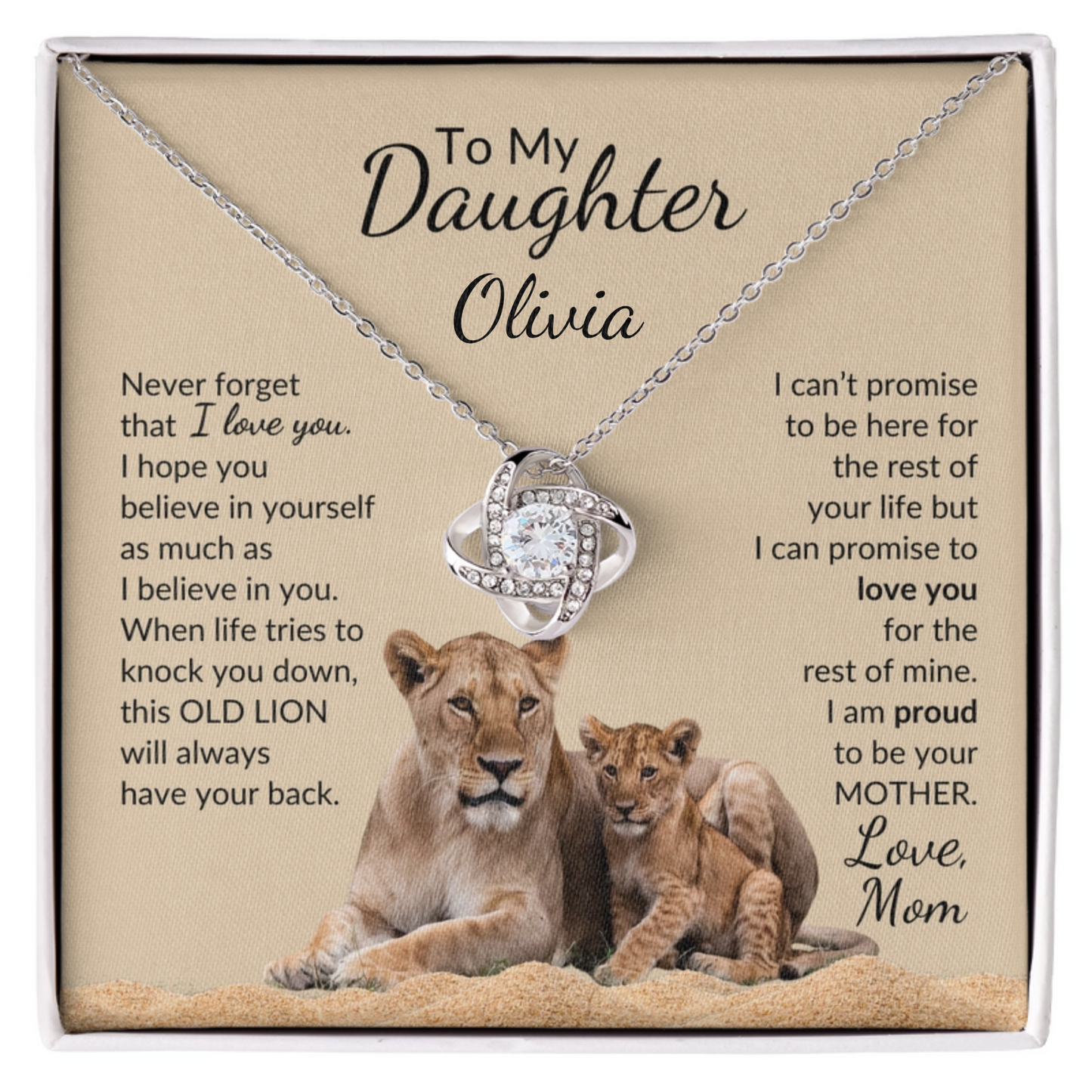 Personalized Daughter - Proud Old Lion - Love Knot Necklace
