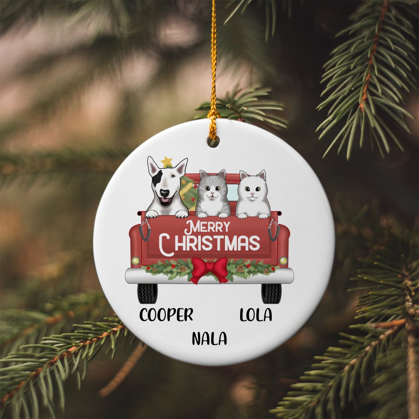 Personalized Dog - Cat "Merry Christmas" Vintage Truck Ornament