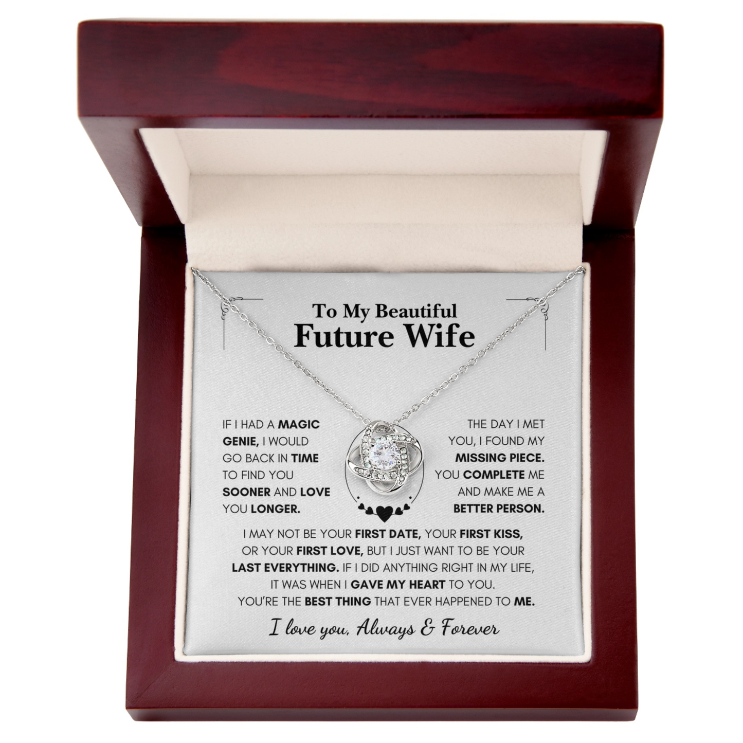 Personalized Future Wife Gift- Your Last Everything- Love Knot Necklace