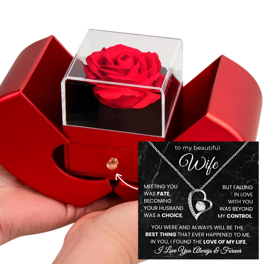 Gift for Wife- Forever Love Necklace & Rose Heart Box Gift Set – A Romantic Symbol of Eternal Love