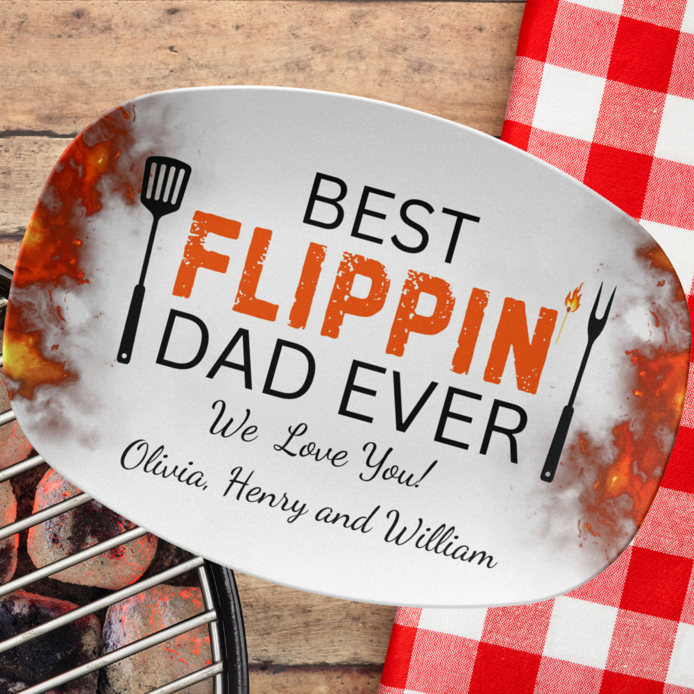 Personalized Platter Gift "Best Flippin' Dad Ever" Grill- Gift for Father's Day Birthday Him 10”x14” Platter