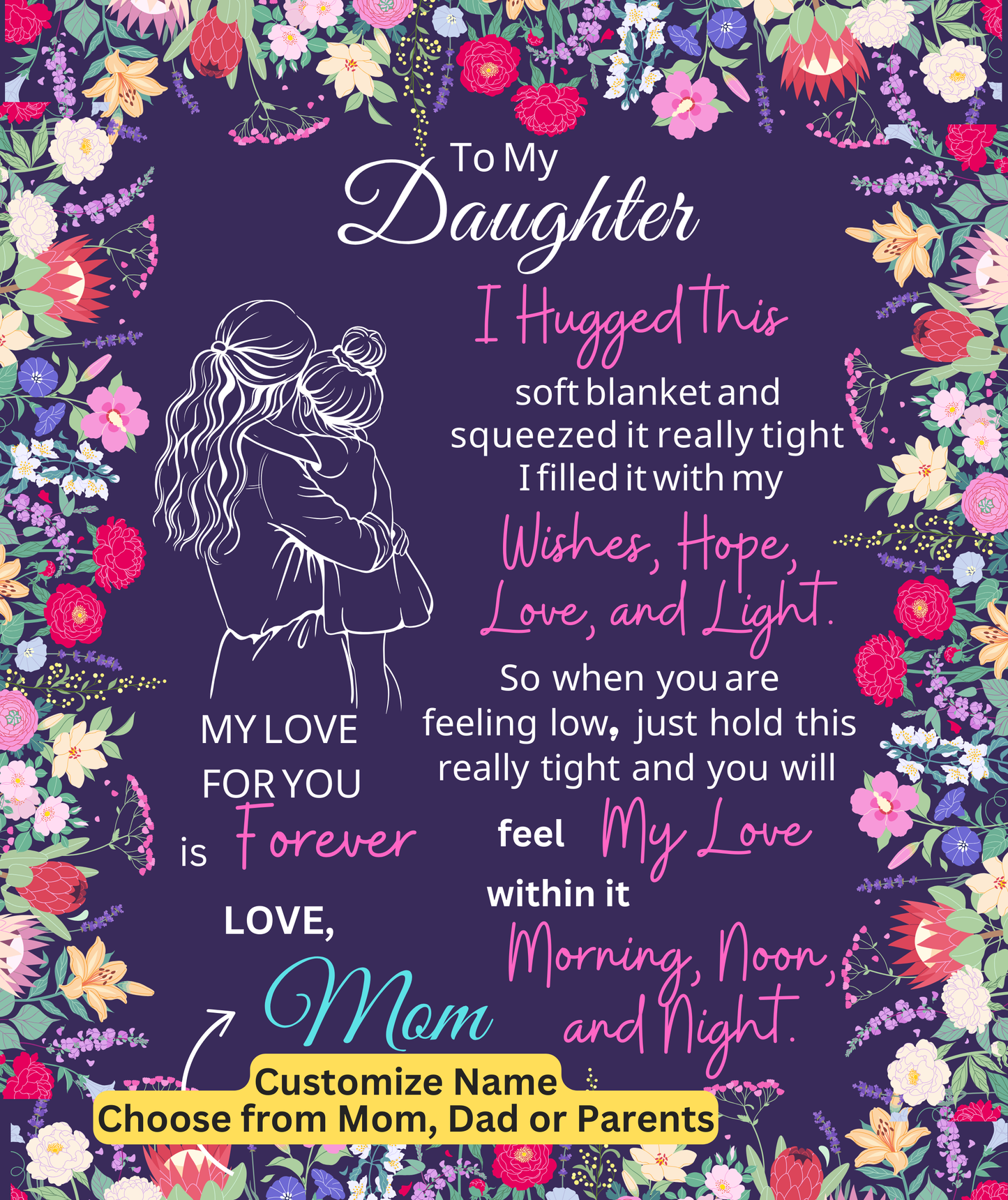 Personalized Daughter| Sweet Words| Jersey Fleece Blanket 50" x 60"|Gift from Mom, Dad, Mom & Dad