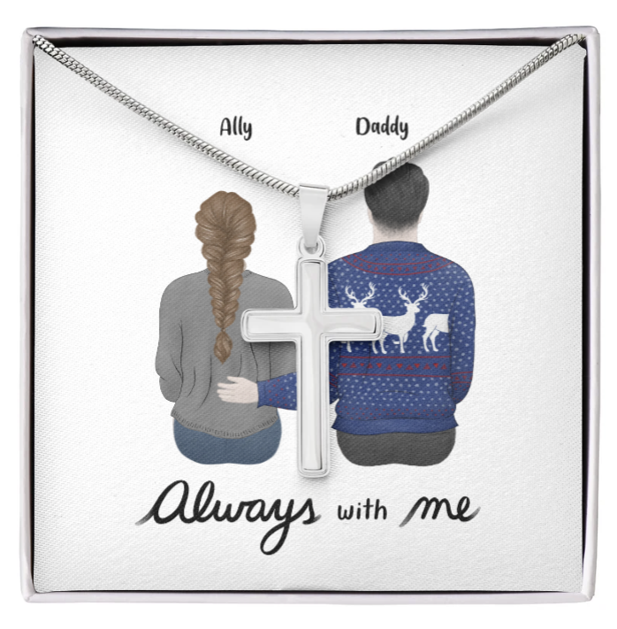 Personalized Daughter, Mom or Dad Gift-Always With Me- Stainless Cross necklace
