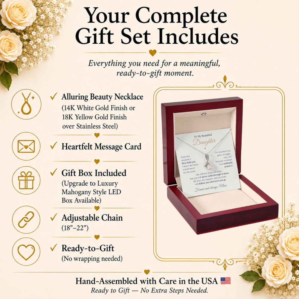 To My Beautiful Daughter – Alluring Beauty Necklace from Mom | Meaningful Message Card Gift