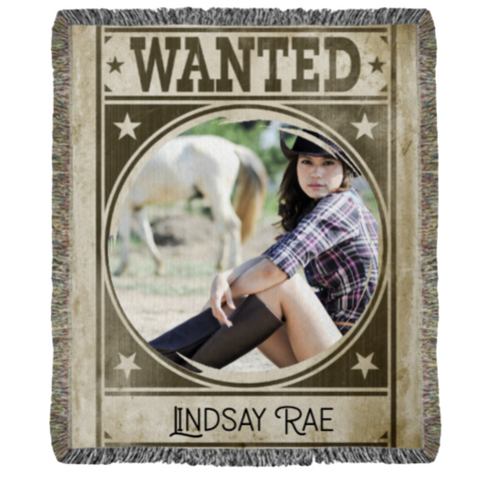 "Wanted"- Personalized Rustic Heirloom Woven Blanket (Portrait)