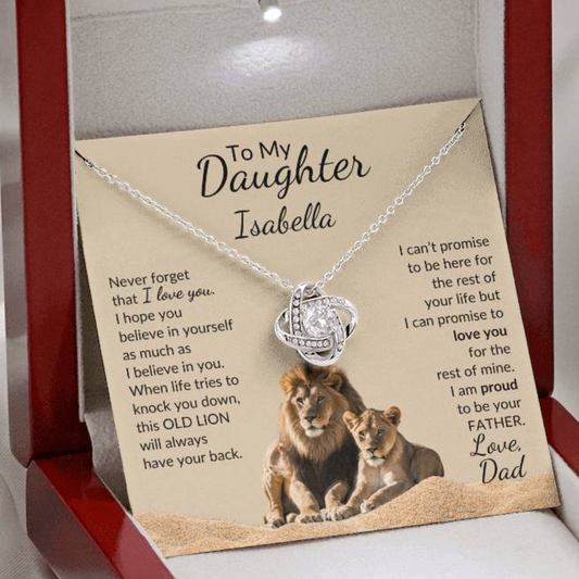 Personalized Daughter - Proud Old Lion - Love Knot Necklace