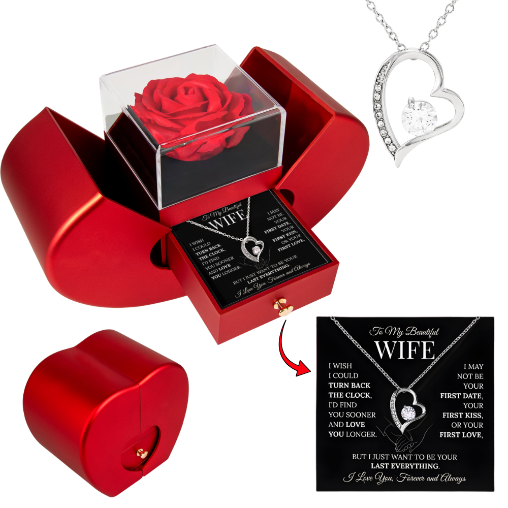 Forever Love Necklace for Wife – Red Heart Rose Box Gift
