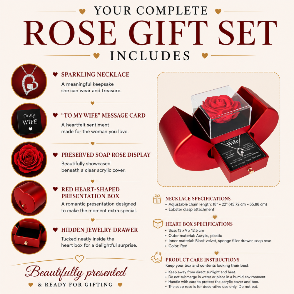 To My Beautiful Wife | Forever Love Necklace & Red Rose Gift Box