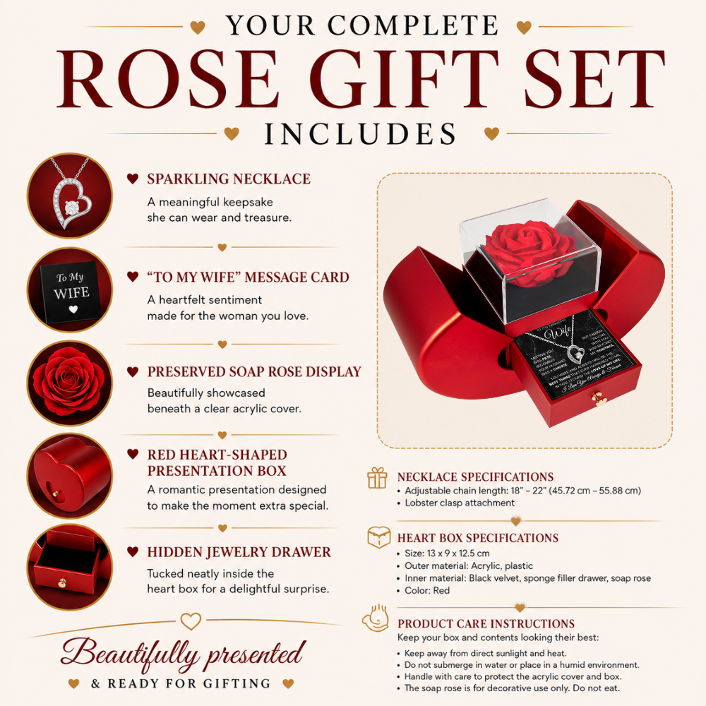 To My Beautiful Wife | Forever Love Necklace & Red Rose Gift Box