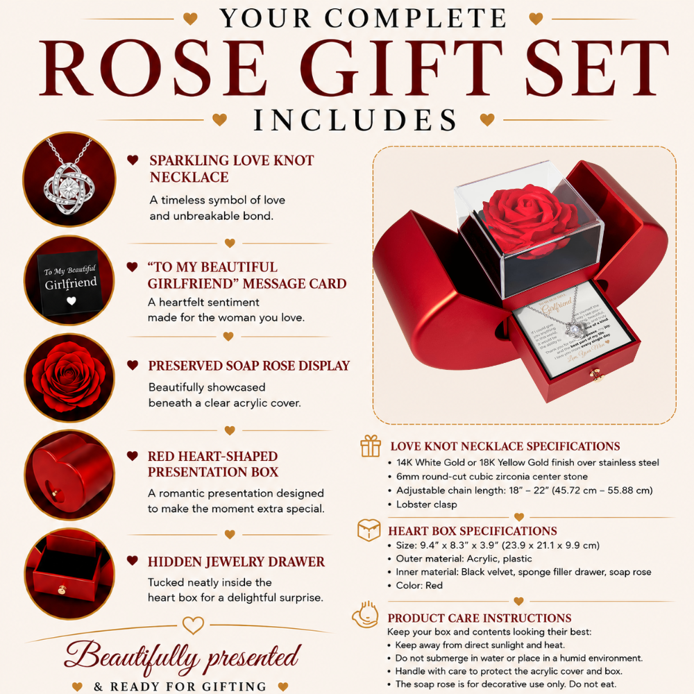 To My Beautiful Girlfriend – Love Knot Necklace with Rose Box