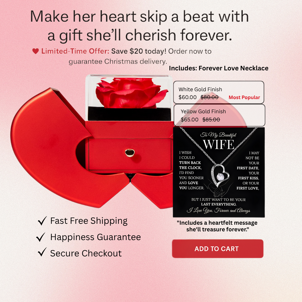 Forever Love Necklace for Wife – Red Heart Rose Box Gift