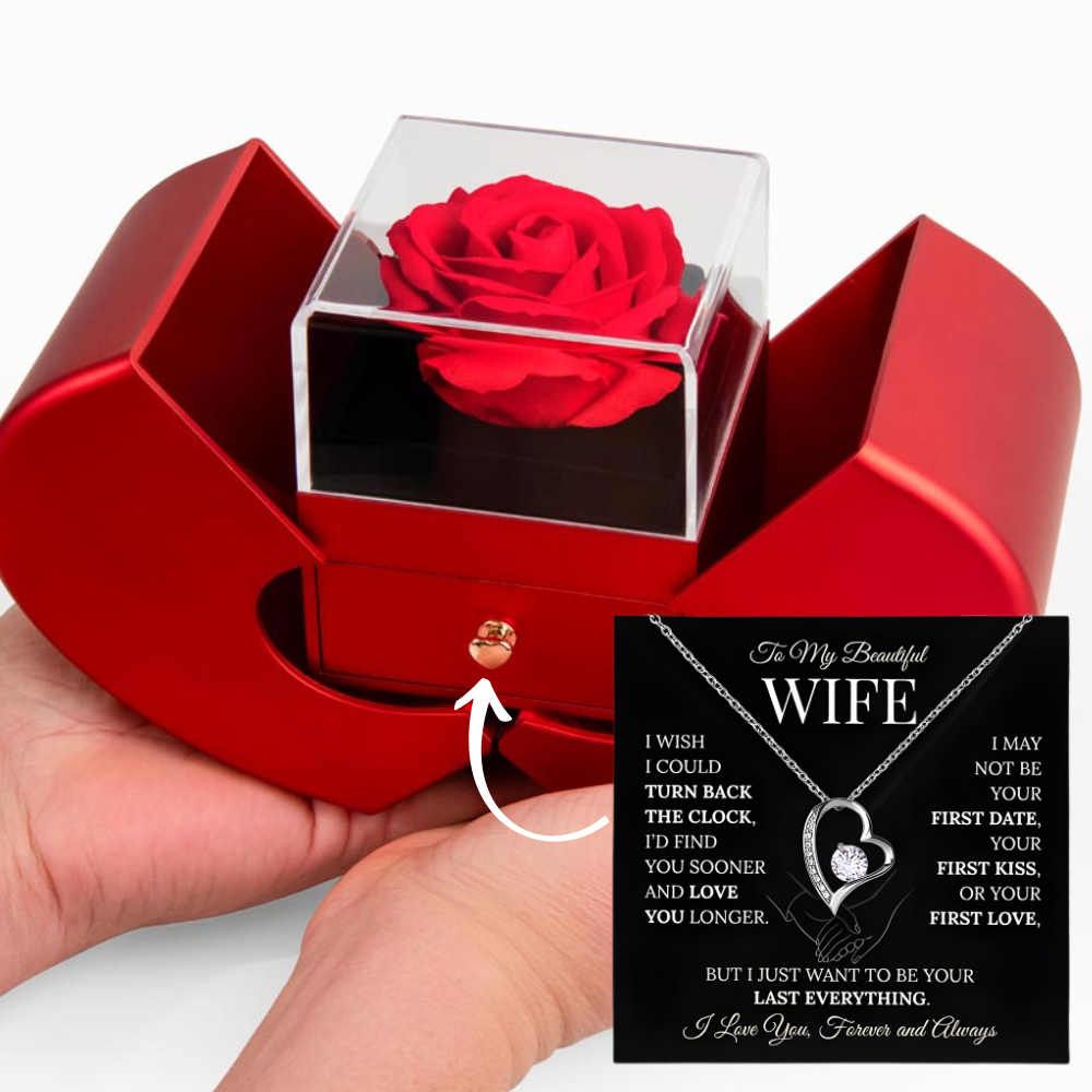 Forever Love Necklace for Wife – Red Heart Rose Box Gift
