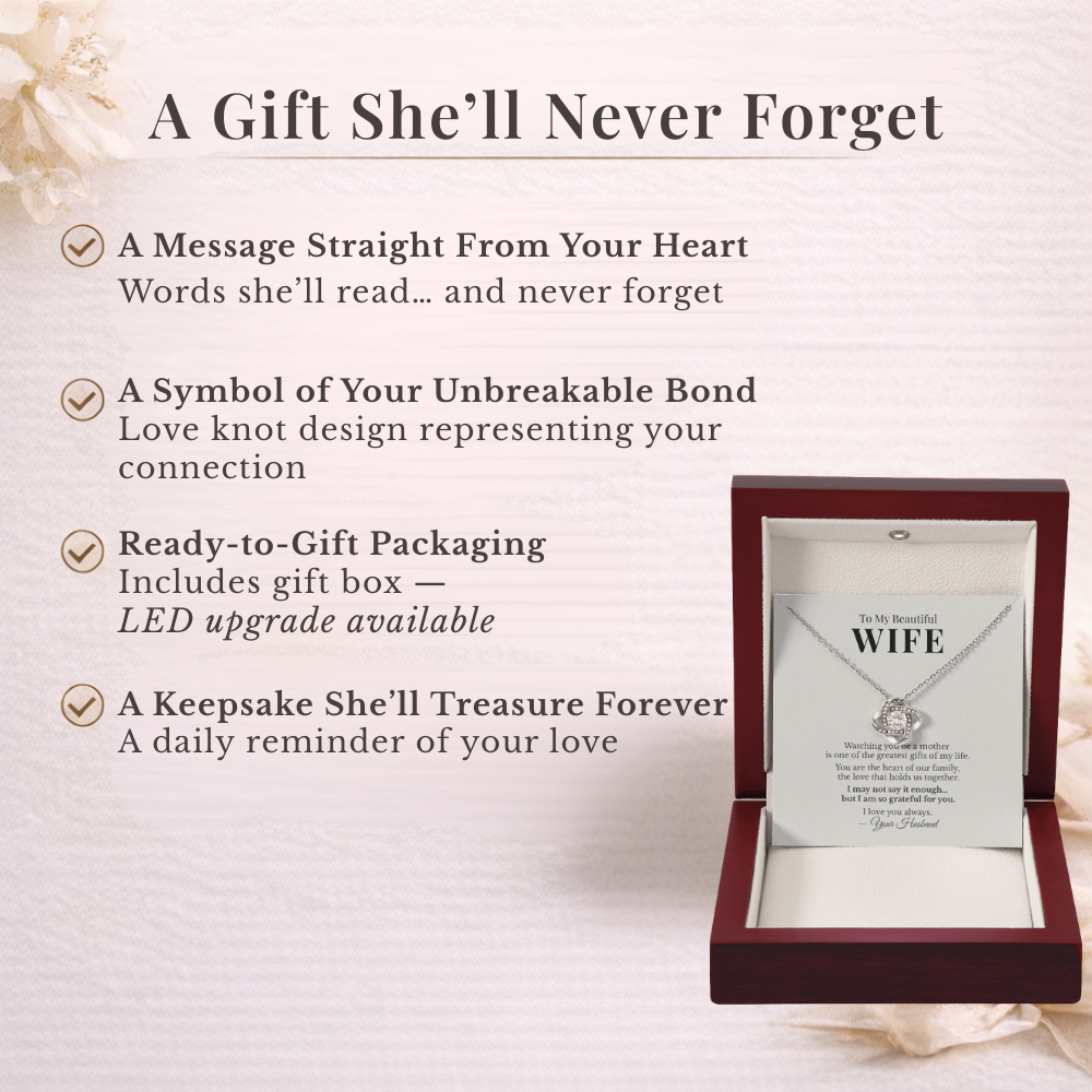 To My Beautiful Wife Love Knot Necklace – Meaningful Mother's Day Gift from Husband – Romantic Jewelry Gift for Wife