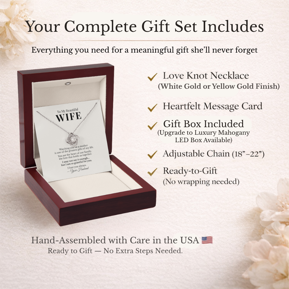 To My Beautiful Wife Love Knot Necklace – Meaningful Mother's Day Gift from Husband – Romantic Jewelry Gift for Wife