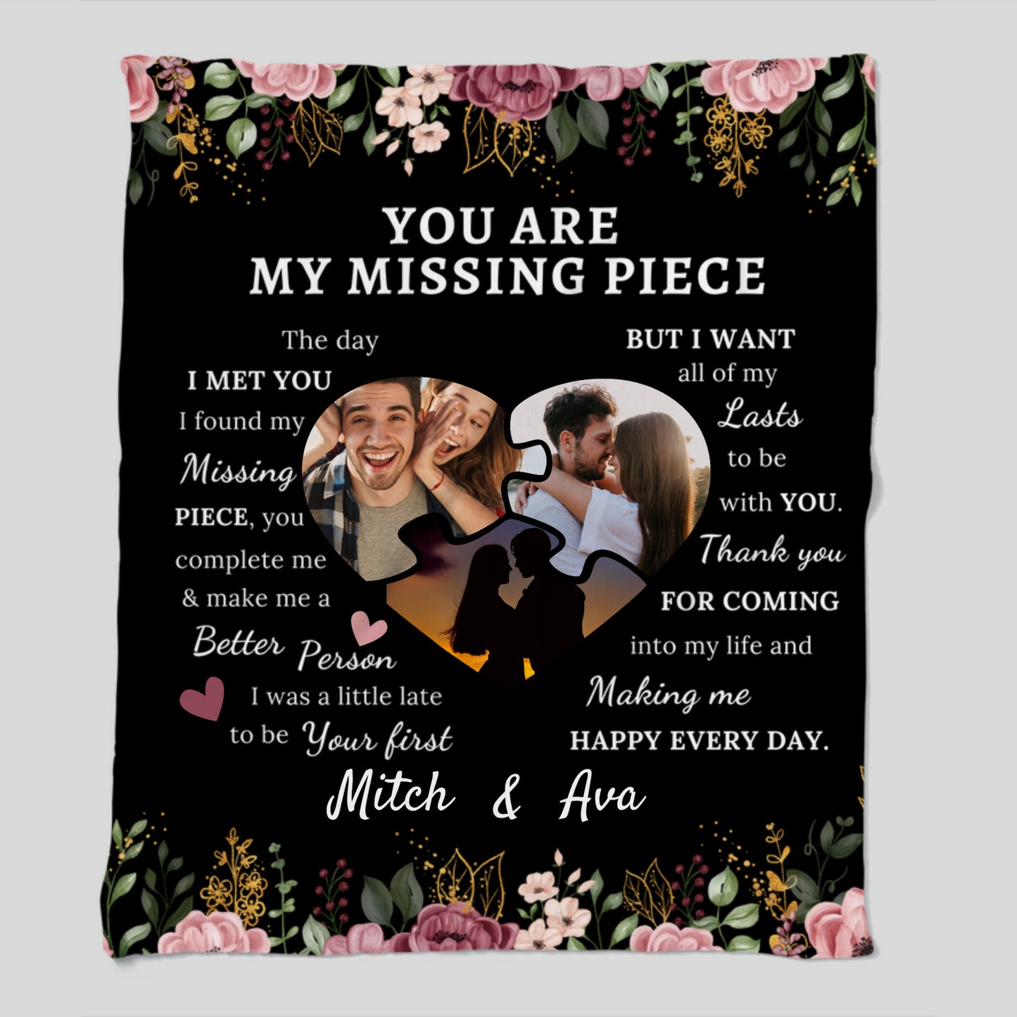 You Are My Missing Piece - Personalized Custom Blanket-50 x 60 -Upload Image, Gift For Couple, Husband Wife, Anniversary, Engagement, Wedding, Marriage Gift, Christmas Gift