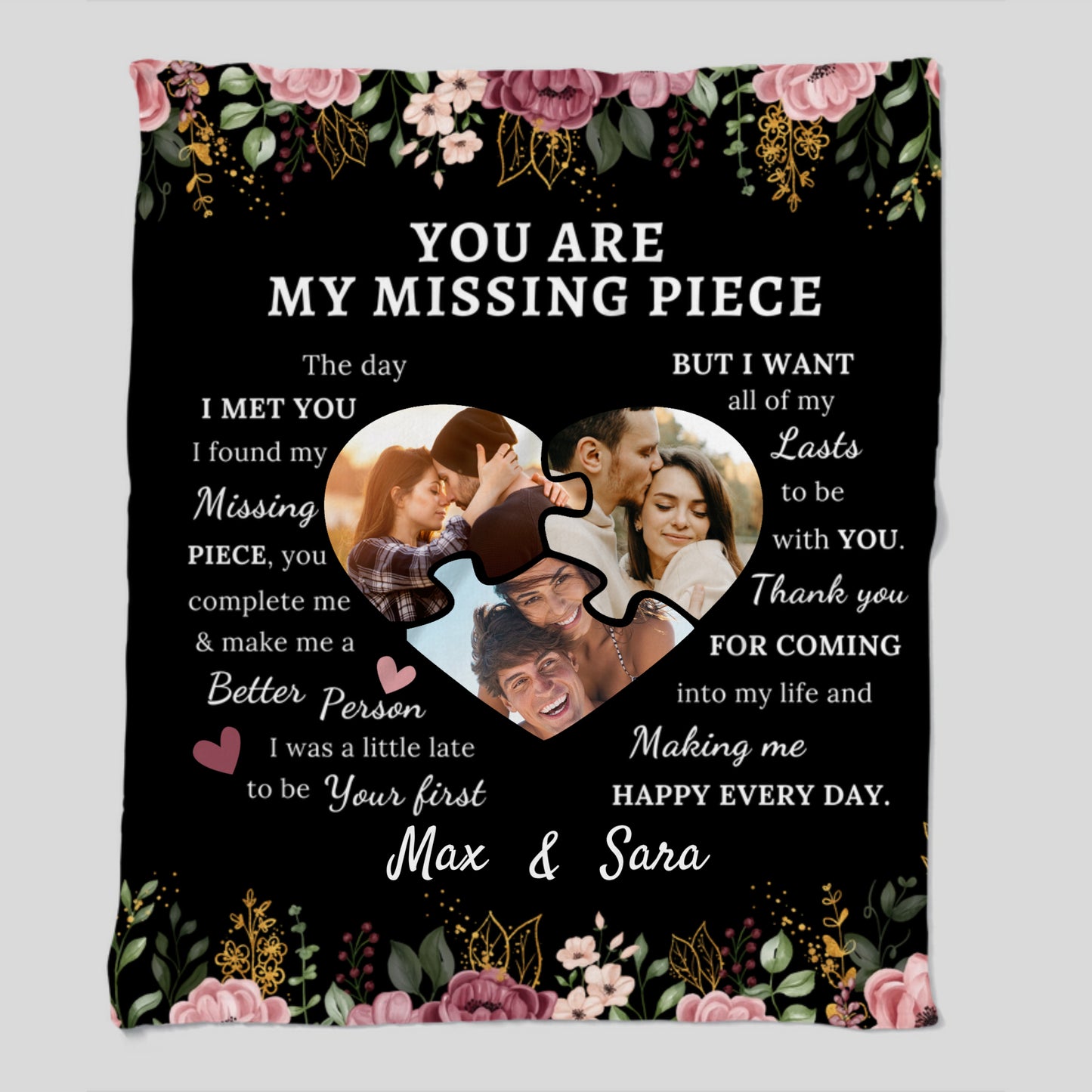 You Are My Missing Piece - Personalized Custom Blanket-50 x 60 -Upload Image, Gift For Couple, Husband Wife, Anniversary, Engagement, Wedding, Marriage Gift, Christmas Gift