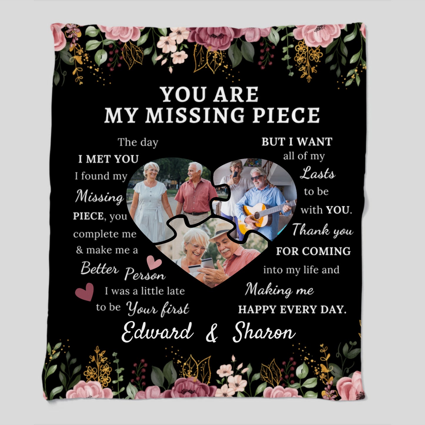 You Are My Missing Piece - Personalized Custom Blanket-50 x 60 -Upload Image, Gift For Couple, Husband Wife, Anniversary, Engagement, Wedding, Marriage Gift, Christmas Gift